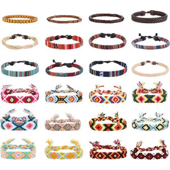 24pcs Men Women Linen Hemp Cords Wood Beads Ethnic Tribal Bracelets Leather Wristbands Friendship Bracelet For Men Women 24pcs Men Women Linen Hemp Cords Wood Beads Ethnic Tribal Bracelets Leather Wristbands Friendship Bracelet For Men Women